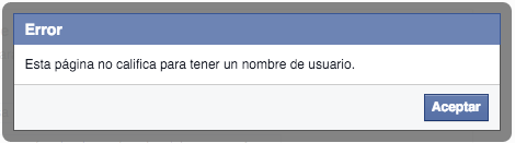 Esta página no califica para tener un nombre de usuario Esta página no califica para tener un nombre de usuario