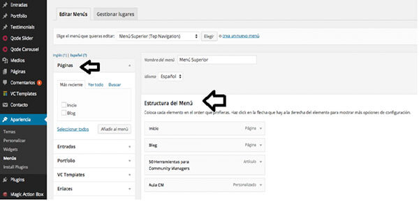 Cómo crear un menú en WordPress