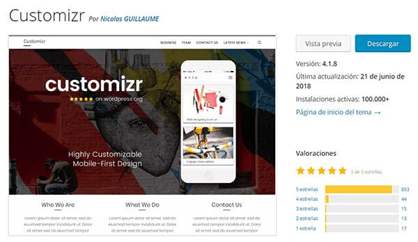 Plantilla wordpress customizr