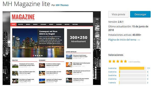 Plantilla wordpress Mh Magazine Lite