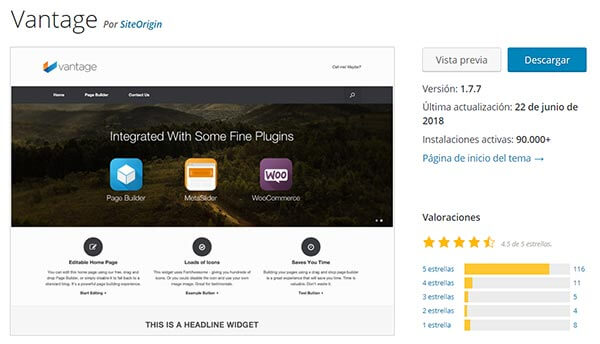 Plantilla wordpress Vantage
