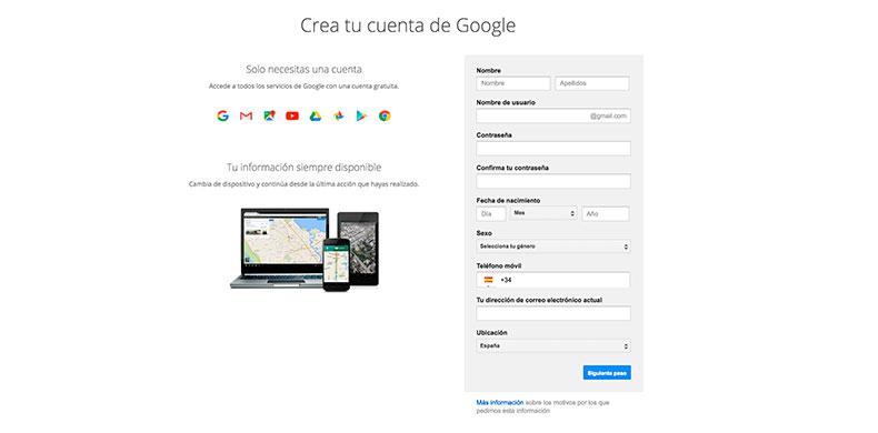 Crear cuenta google Gmail