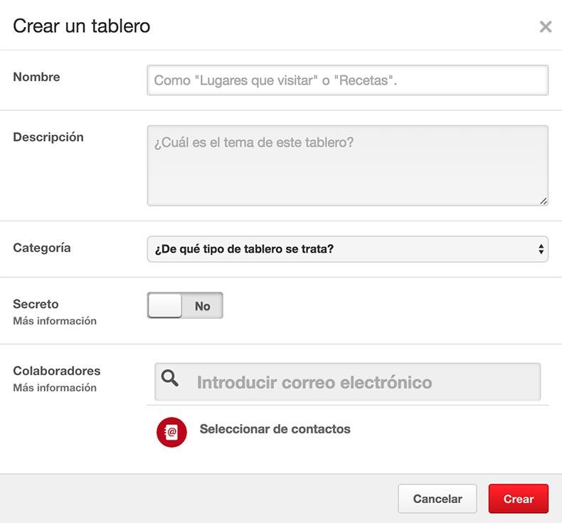 Crear Tablero Pinterest