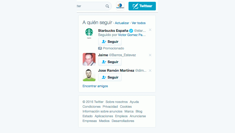 Menu lateral derecho Twitter